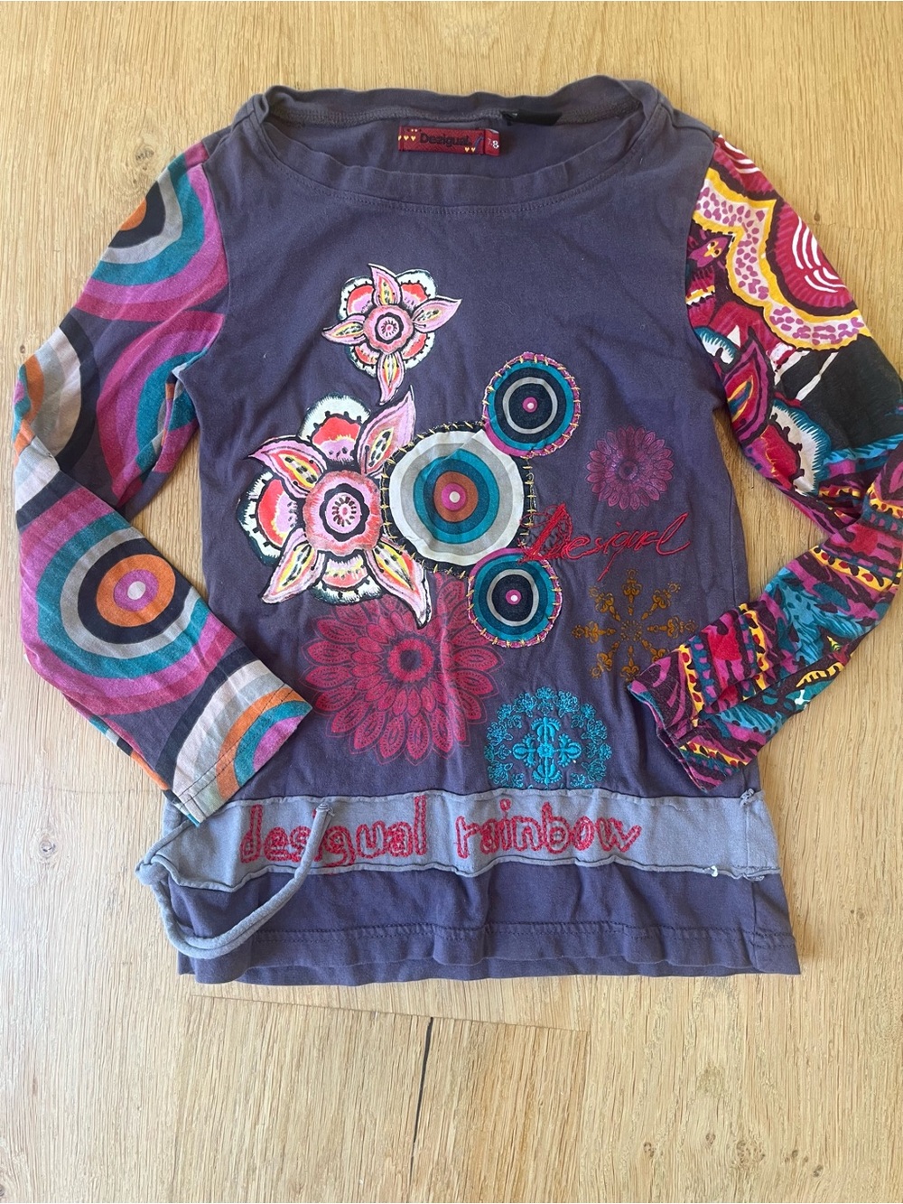 Desigual Purple Mixed-Print Floral Long-Sleeve Tee